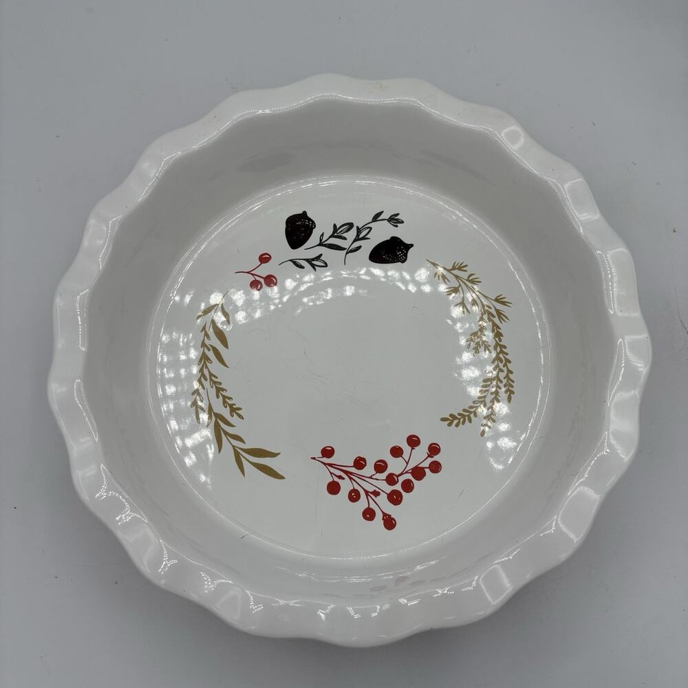 Threshold Pie Dish Baking Plate 10.5"x2" Fall Harvest Thanksgiving Acorn Wheat